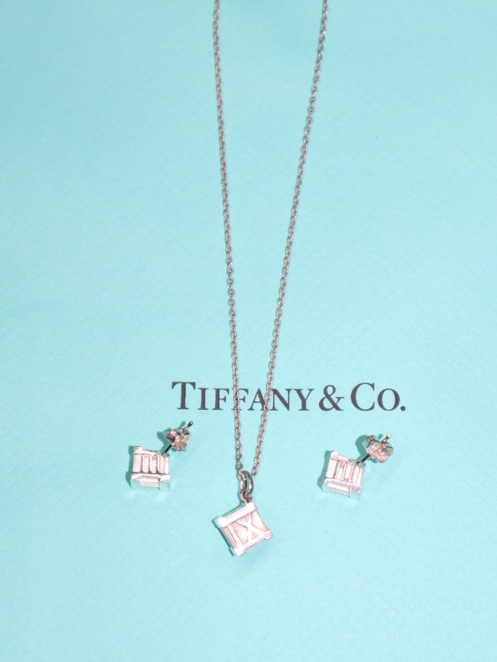 Authentic Tiffany & Co. Atlas Earring and Pendant on 16" Chain
